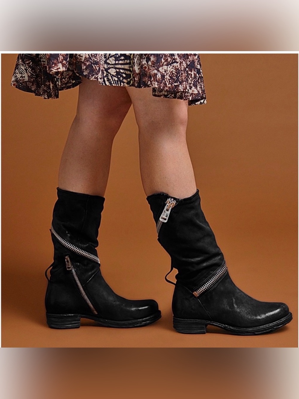 AS98 Siggs Black Leather Zipper Combat Boots Size 38 GUC